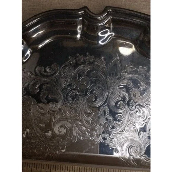 Vintage Frank Hawker England Crafton Round Silver Plate Tray w Stepped Edges 10